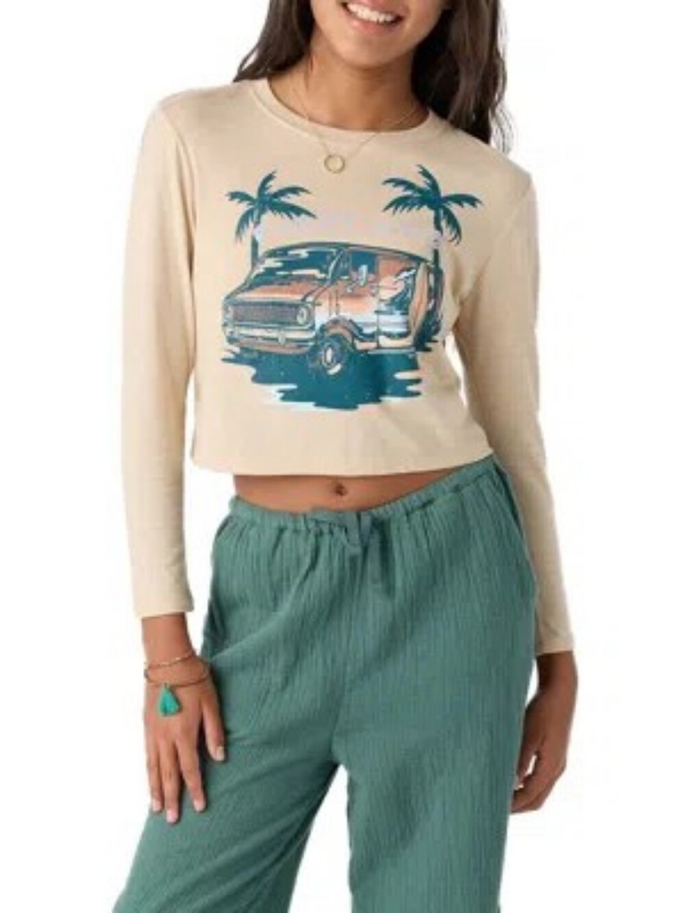 O'Neill Girls' Coastal Cruiser Crop Cotton Graphic T-shirt In Cement Size Medium